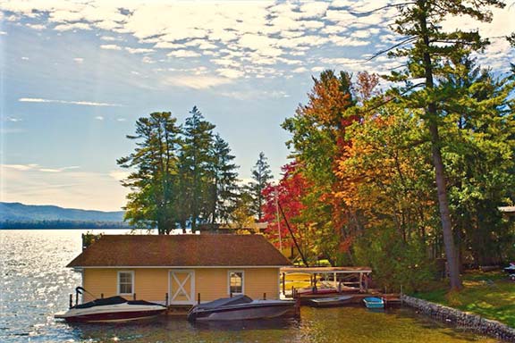 Boathouse with Fall Foliage behind